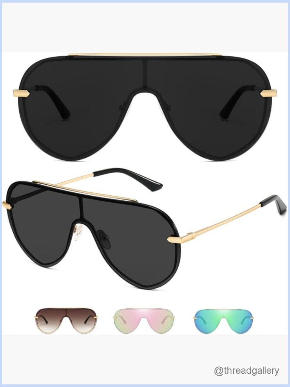 Oversized Shield Sunglasses UV400 Protection Unisex Aviator Shades Gift Box Case